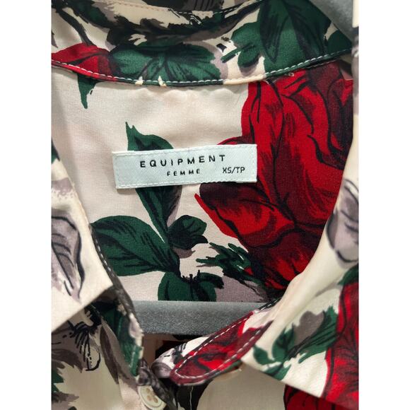 Equipment Rose Print 100% Silk Button Up Sz XS - Picture 4 of 8
